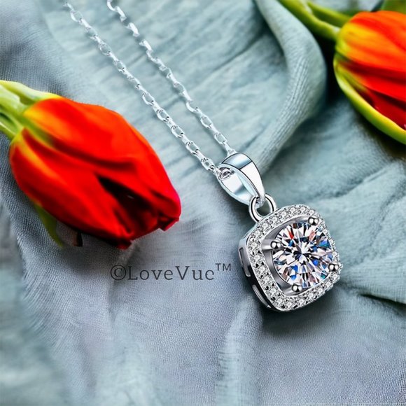 Certified 5ct. t.w. Diamond Square Frame Halo Necklace - Picture 4 of 16